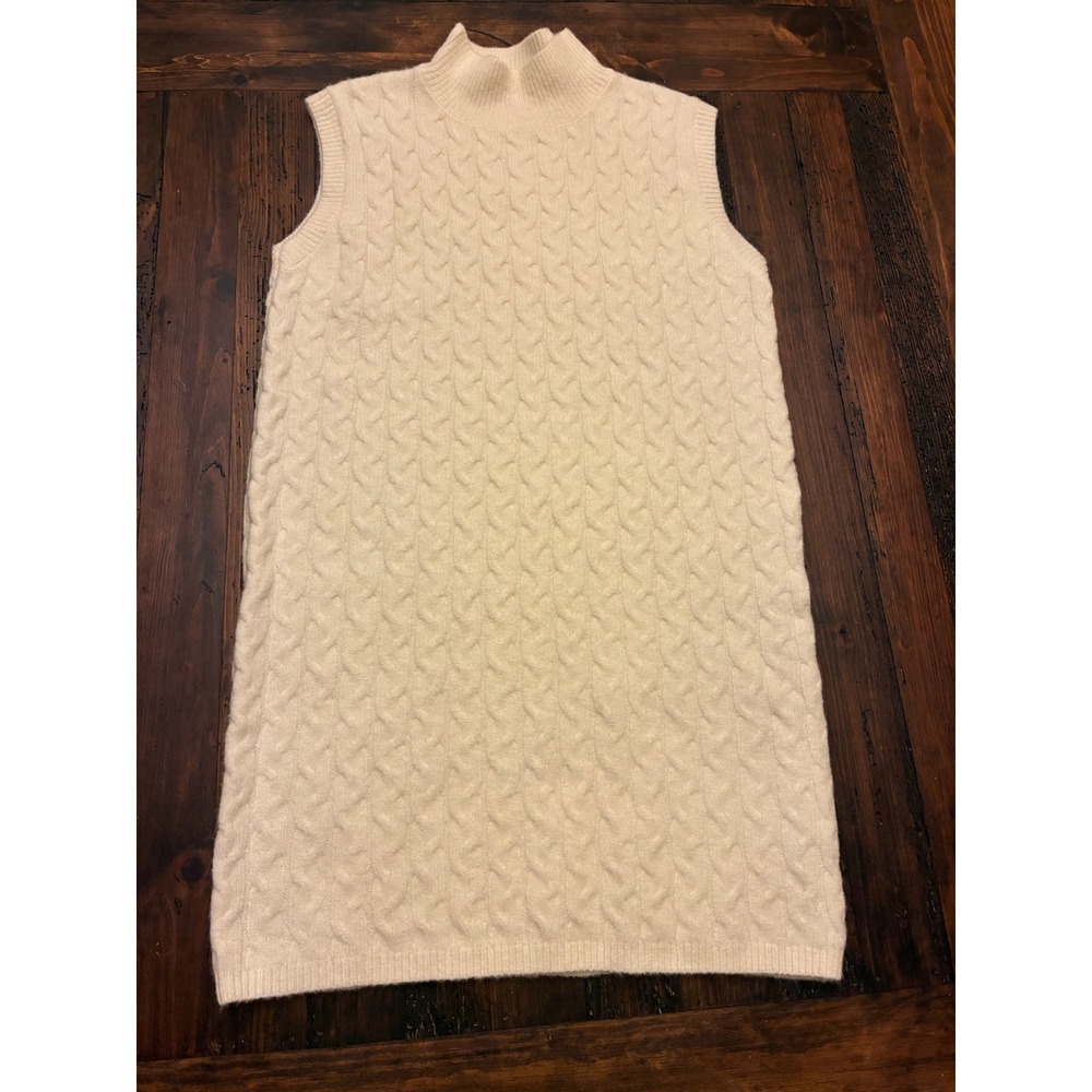 White Cable Knit Sleeveless Sweater Dress Women's Large Minimalist Cozy Soft L